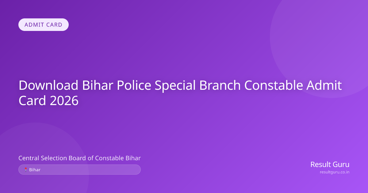 CSBC Bihar Special Branch Admit Card 2026: Download Now