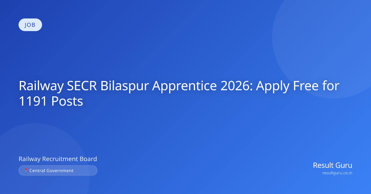 RRC SECR Bilaspur Apprentice 2026: Apply for 1191 Posts