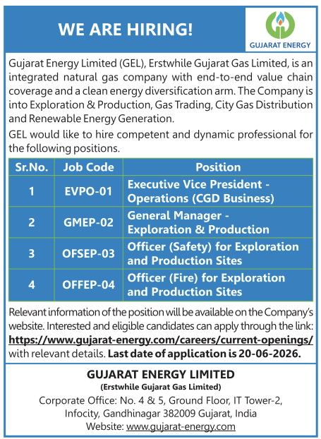 Gujarat Energy Limited Recruitment 2026 – Apply Online for VP, Manager & Officer Posts