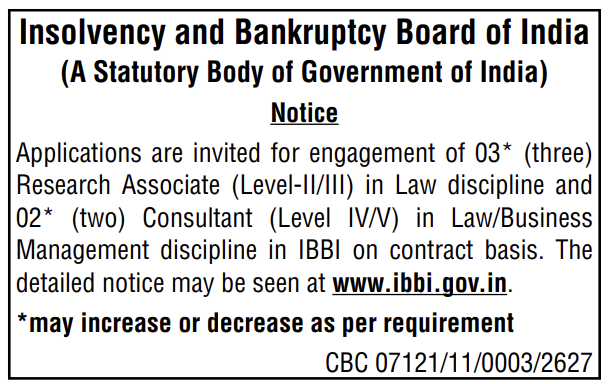 IBBI Recruitment 2026 – Apply Online for Research Associate & Consultant Posts