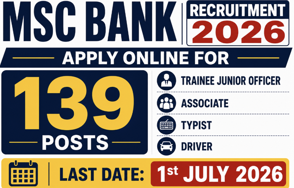 MSC Bank Trainee Officers Recruitment 2026 – Apply Online for 139 Posts
