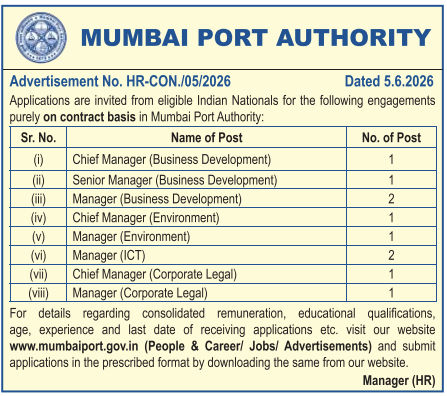 Mumbai Port Authority Recruitment of Contract Posts 2026 – Apply Offline for 10 Posts