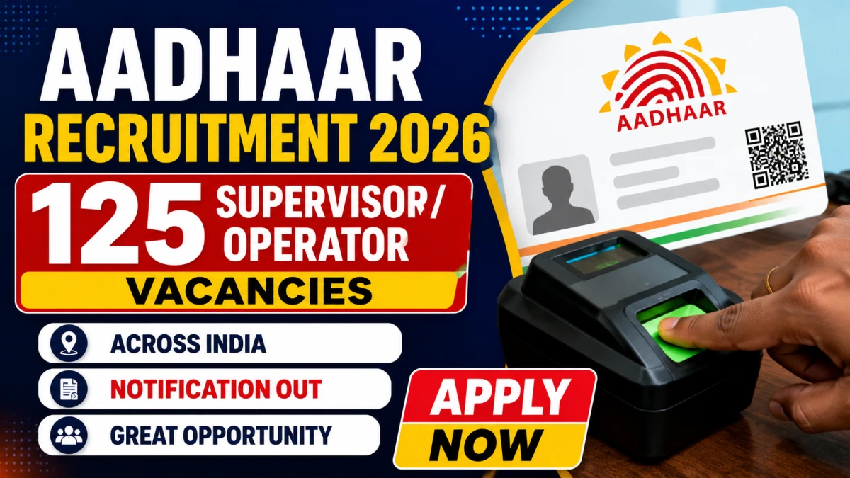 Aadhaar Supervisor/Operator Recruitment 2026 – Apply Online for 125 District-Level Posts Across Multiple States