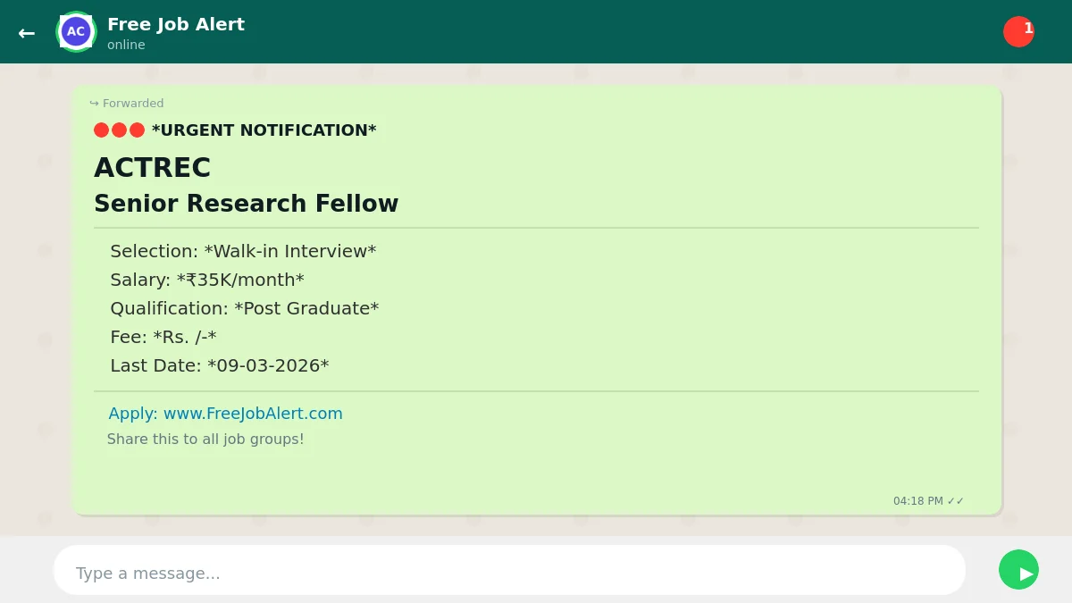 ACTREC Senior Research Fellow Recruitment 2026
