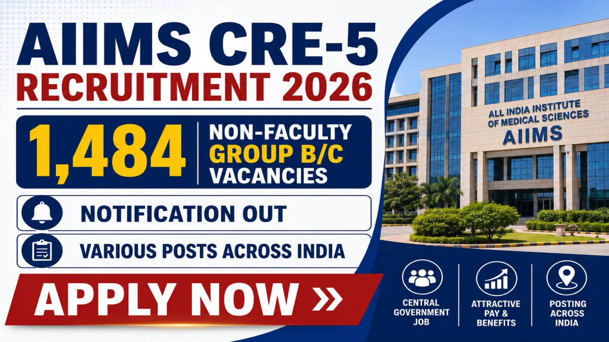 AIIMS CRE-5 Recruitment 2026 – 1,484 Non-Faculty Group B/C Vacancies | Apply by 30 June