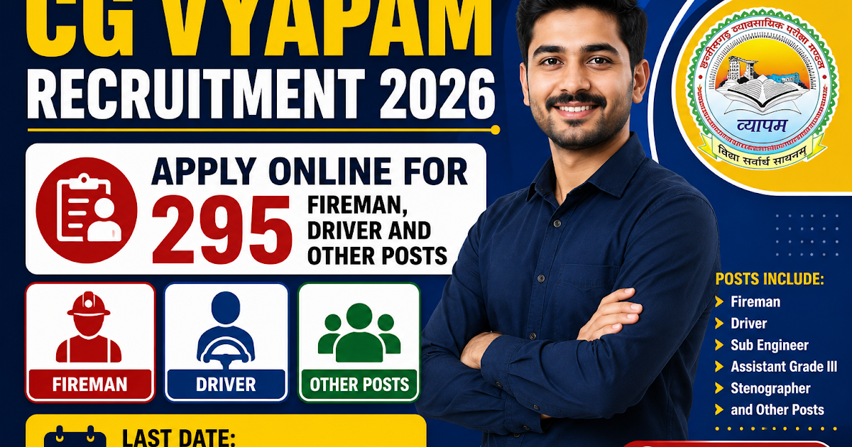 CG Vyapam Recruitment 2026 – Apply Online for 295 Fireman, Driver and Other Posts
