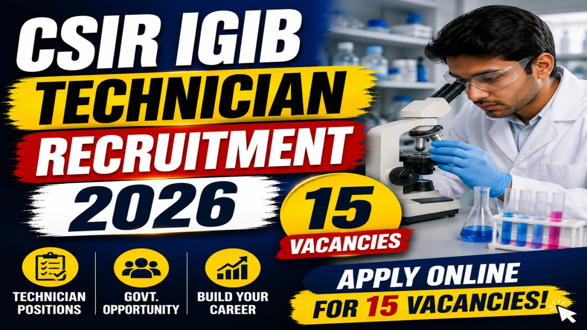 CSIR IGIB Technician Recruitment 2026 – Apply Online for 15 Vacancies