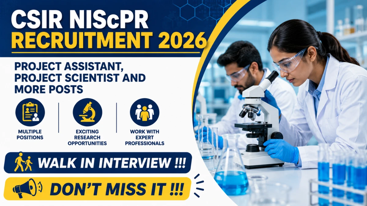 CSIR NIScPR Recruitment 2026 – Walkin for 15 Project Assistant, Project Scientist and More Posts