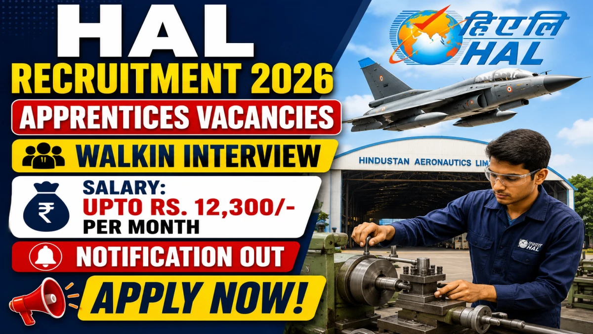 HAL Apprentices Recruitment 2026 – Walk in for Diploma, BE/BTech Engineering Graduates and Non-Engineering Graduates Apprentices Posts