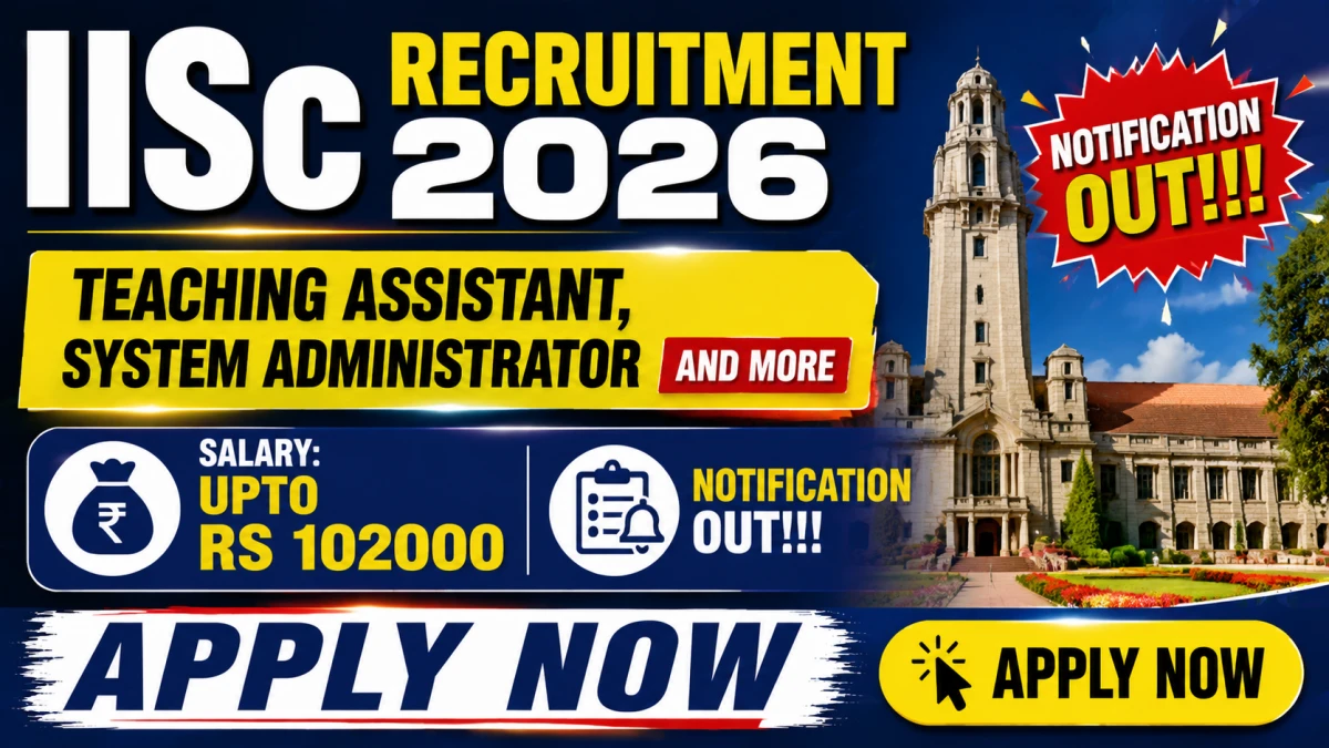 IISc Recruitment 2026 – Apply Online for 34 Teaching Assistant / System Administrator / Instructor & Project Scientist I Posts