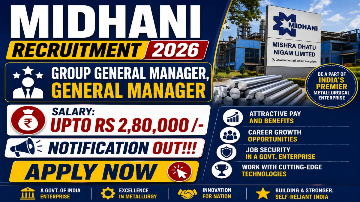 MIDHANI Recruitment 2026 – Apply Offline for Group General Manager, General Manager Posts