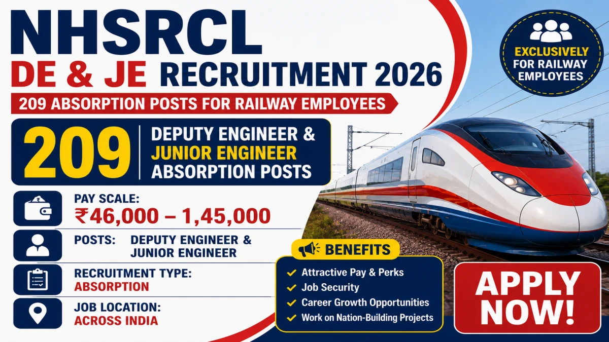 NHSRCL DE & JE Recruitment 2026 – 209 Absorption Posts for Railway Employees | Pay ₹46K–1.45L