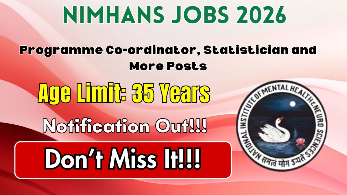 NIMHANS Recruitment 2026 – Walkin for Statistician, Programme Co-ordinator and More Posts