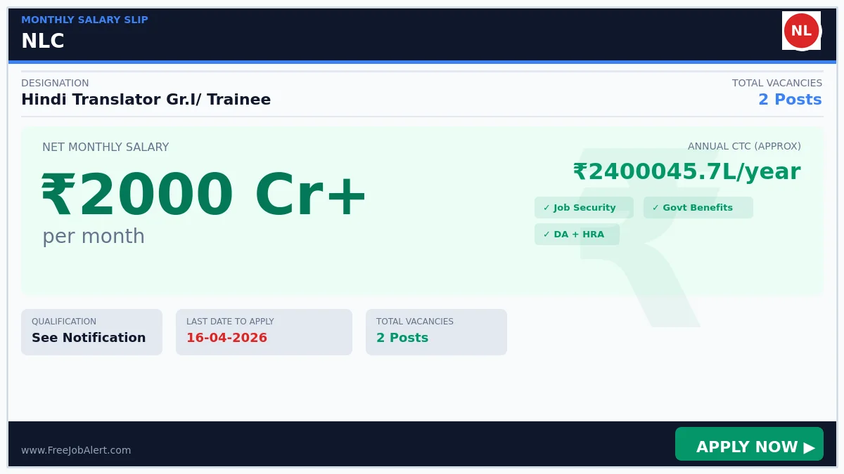 NLC Hindi Translator Recruitment 2026