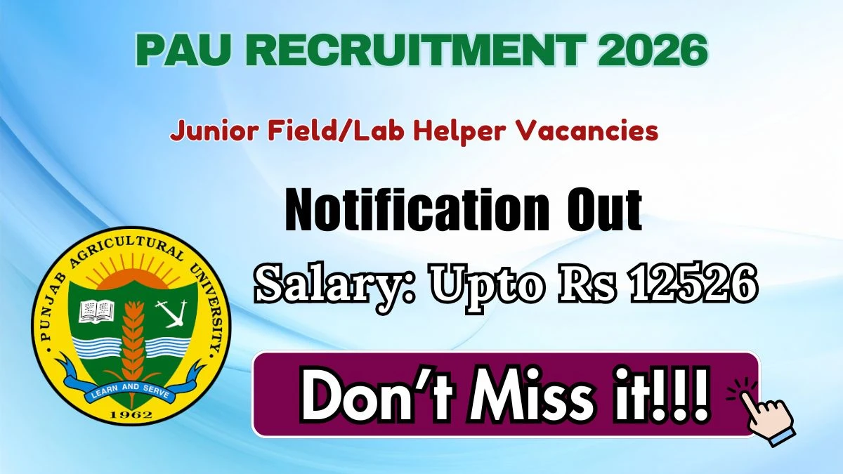 PAU Junior Field/Lab Helper Recruitment 2026