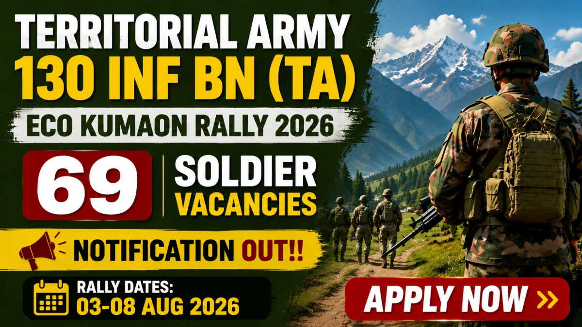 Territorial Army 130 INF BN (TA) ECO KUMAON Recruitment Rally 2026 – Apply For 69 Soldier Vacancies