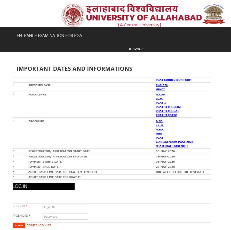 Allahabad University PGAT 2026 Result