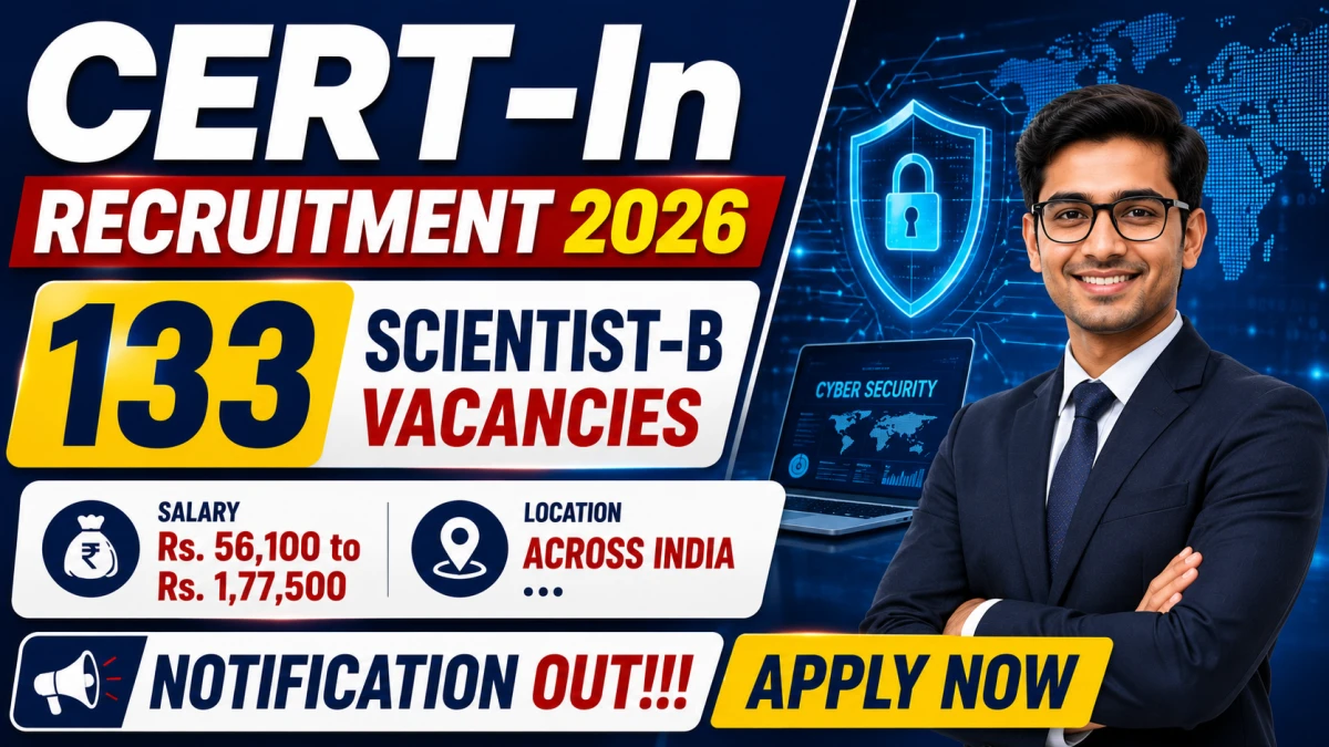 CERT-In Scientist-B Recruitment 2026 – 133 Vacancies, GATE 2024/25/26 Eligibility, Salary, Apply Online Last Date 17 August