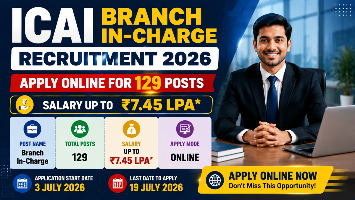 ICAI Branch In-Charge Recruitment 2026 – Apply Online for 129 Posts | Salary up to ₹7.45 LPA