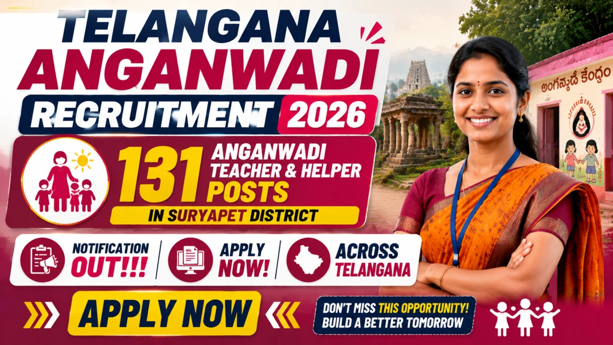 Telangana Anganwadi Recruitment 2026 – Apply Online for 131 Anganwadi Teacher & Helper Posts in Suryapet District